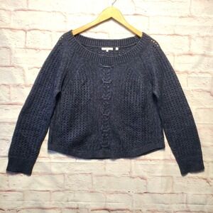 360SWEATER Pullover Sweater Womens Medium Blue Alpaca Merino Wool Pointelle Knit
